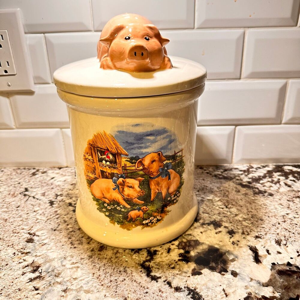 Vintage Pig Kitchen Cookie Jar, Canister with Lid